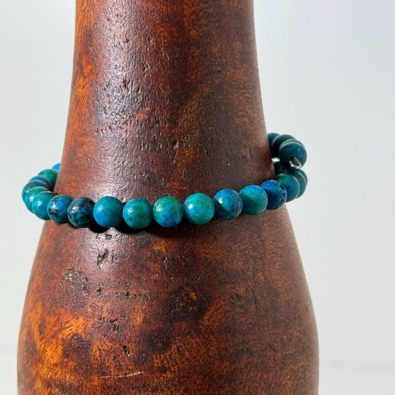 Memory wire wrap bracelet with blue 6mm beads