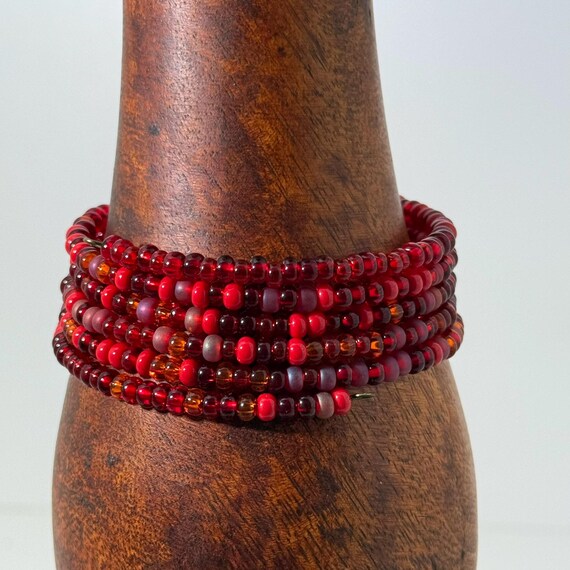 Memory wire wrap bracelet with red 3mm beads