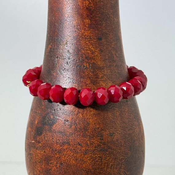 Memory wire wrap bracelet with red 10mm beads