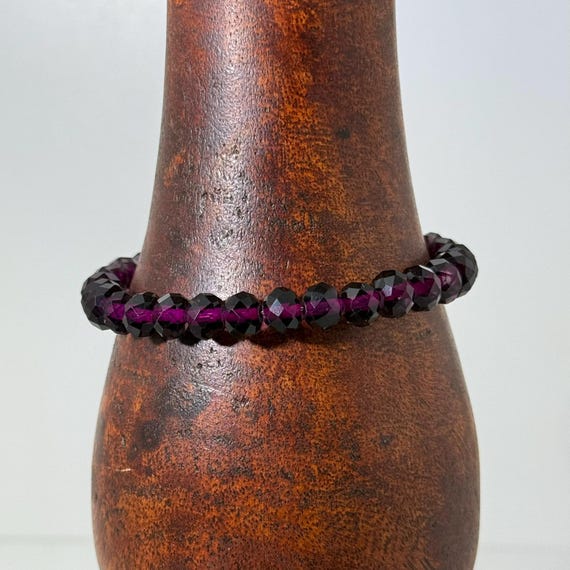 Memory wire wrap bracelet with purple 8mm beads