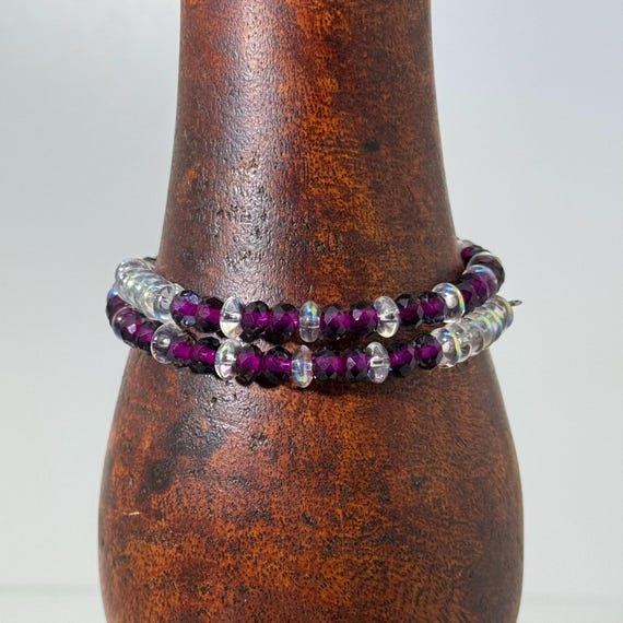 Memory wire wrap bracelet with purple 5mm & 6mm mix beads