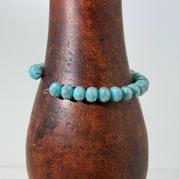 Memory wire wrap bracelet with blue 8mm beads