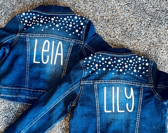 Pearl Demin Jean Jacket Custom Personalized with Name Baby Gift Wedding Photoshoot Birthday Photography Baby Girl Daughter Sister