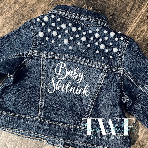 Custom Baby Demin/Jean Jacket with Pearls Baby Gift Pregnancy Announcement Gender Reveal Baby Shower Photography Baby Girl Birthday
