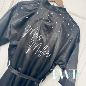 Pearl Embellished Personalized Satin Kimono Short Robe for Bride, Bridesmaid, Maid of Honor, Wedding Party