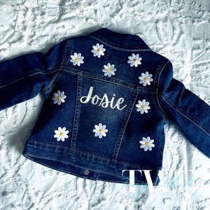 Flower Power Boho Hippie Custom Demin Jean Jacket Personalized Baby Girl Gift Pregnancy Announcement Baby Shower Photoshoot Birthday Present