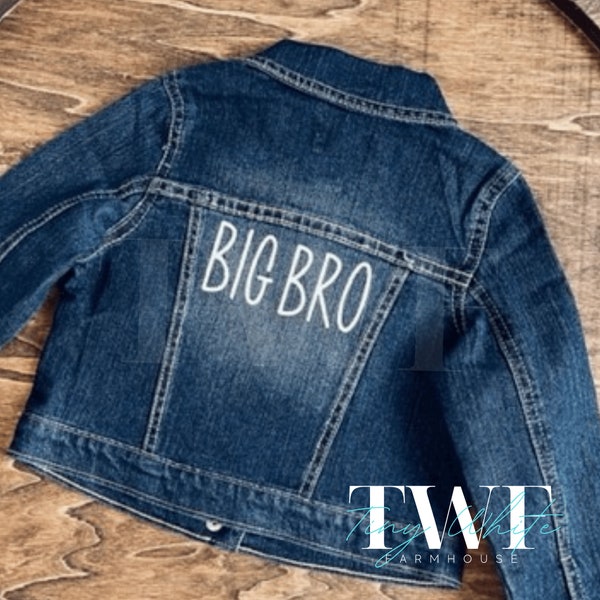 BIG BRO Sibling Custom Demin Jean Jacket Photoshoot Gender Reval Baby Girl Baby Boy Gift Present Pregnancy Announcement