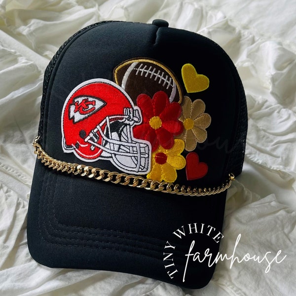 Kansas City Chiefs Football NFL Trucker Hat, Retro Trucker Hat for Women, Patch Cowgirl Trucker Hat, Trendy Trucker Hat, Patch Hat for Women