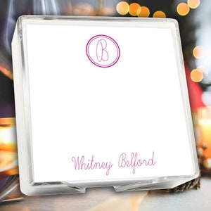 Personalized Initial Memo Squares - White with Holder - 275 Sheets/Set, Custom Memo Squares, Monogram Memo Squares Set, Made in the USA