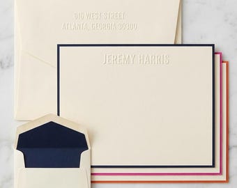 Multiple Fonts Personalized Embossed Stationery (Optional Border) Personalized Flat Cards, Personalized Notecards, Custom Stationery