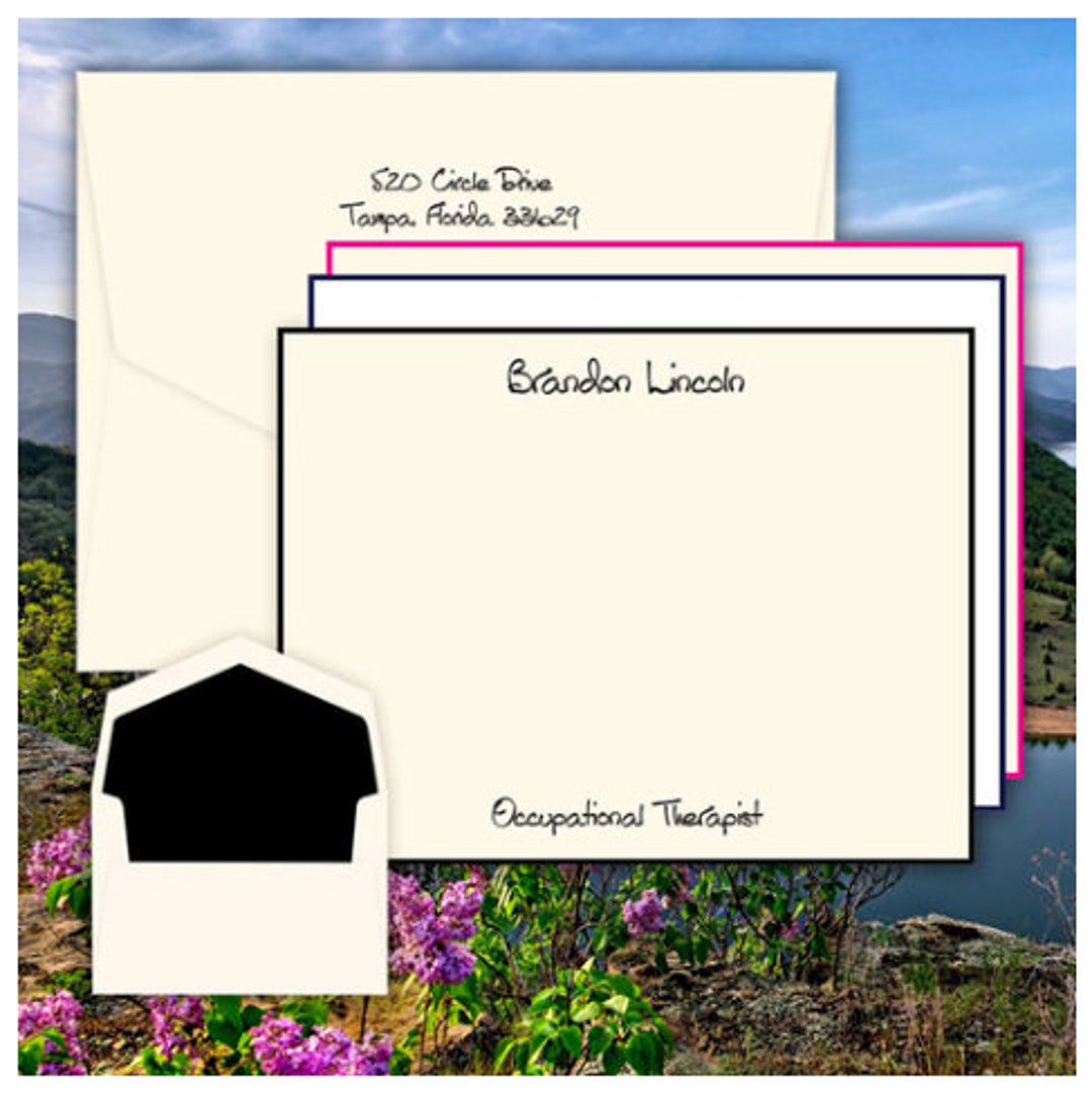 Personalized Stationery Set - Raised Ink Flat Cards - Optional Border ...