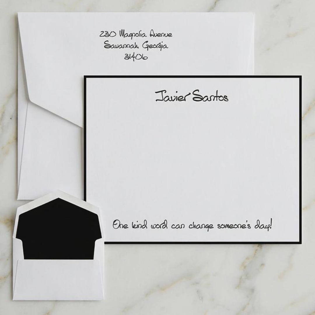 Personalized Stationery Set - Raised Ink Flat Cards - Optional Border ...