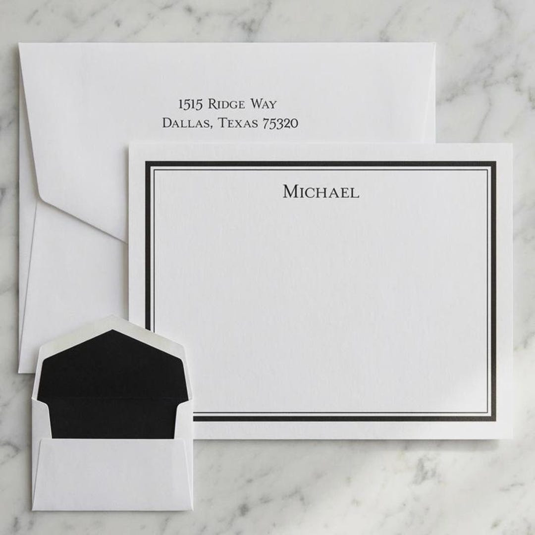 Personalized Stationery Set - Raised Ink Flat Cards - Optional Border ...