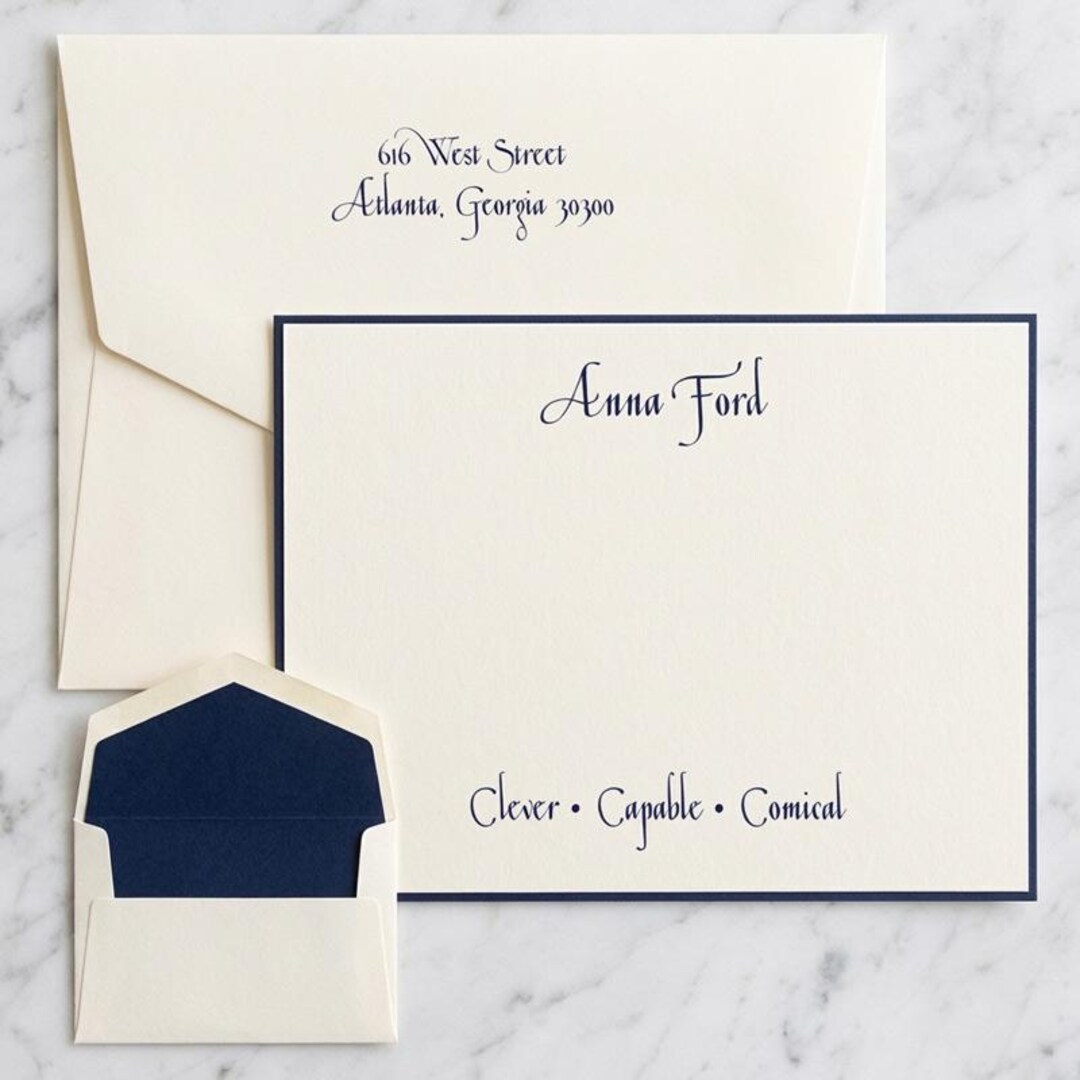 Personalized Stationery Set - Raised Ink Flat Cards - Optional Border ...