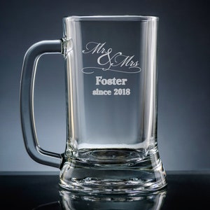 Personalized Mr. And Mrs. Beer Mug, Custom Beer Mug, Customizable Beer Mug, Custom Glassware, Glassware Gift, Beer Mug, Beer Mug Drinkware