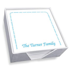 Personalized Family Memo Squares- White with Holder - 275 Sheets/Set, Custom Family Memos, Personalized Family Memo Set, Made in the USA