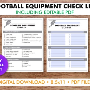 Football Equipment Check List, Customizable and Printable PDF, Add Your Football Team Name and Custom Equipment List