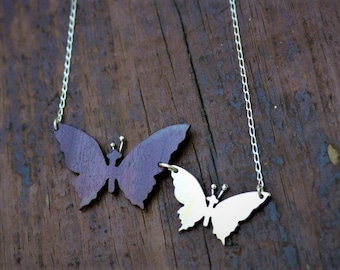 The Leslie_ 925 Sterling Silver and Rosewood Butterflies Pendant on Rolo Style Chain Necklace