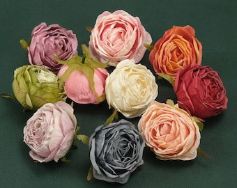 10Colors 2.75inch Artificial Silk Flower Head | Bulk Burnt Rose Rayon Flower Head For DIY Bouquet Wreath Handcrafted Accessories Fake Flower