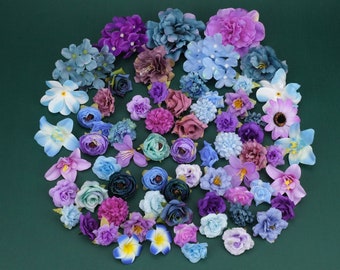 68Pcs Mixed Color Theme Artificial Silk Flower Head Combo Set For DIY Crafts Number Flower Hanging Flower Crown Making Fake Flower