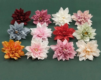 12Colors Dahlia - Artificial Silk Flower Head for Wedding Bride Party Home Hotel DIY Desk Decor - 4.7 inches Fake Flower Ornament Accessory