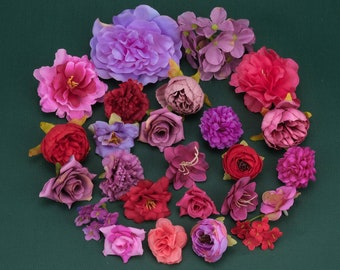 Pack de têtes de fleurs artificielles en soie, 25 pièces, en vrac, pour Arrangement floral DIY, ensemble combiné de têtes de fleurs multicolores, fausses fleurs