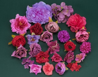 25PCS Artificial Silk Flower Head Material Pack BulkFor DIY Flower Arrangement Multicolor Flower Head Combo Set Faux Flower