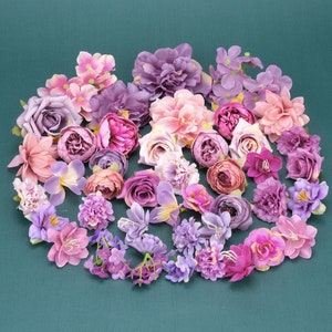 44pcs Artificial Silk Flower Head Combo Set - DIY Material Pack Handmade Rayon Flower For DIY Floral Arrangement Wreath Decor Fake Flower