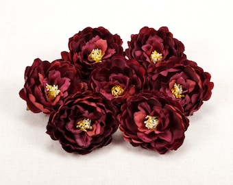 2.36" Burgundy Peony Artificial Silk Flower Head Bulk Fake Rose For Wedding Decor Fake Flower Wall Panel DIY Handmade Crafts 5/500Pcs