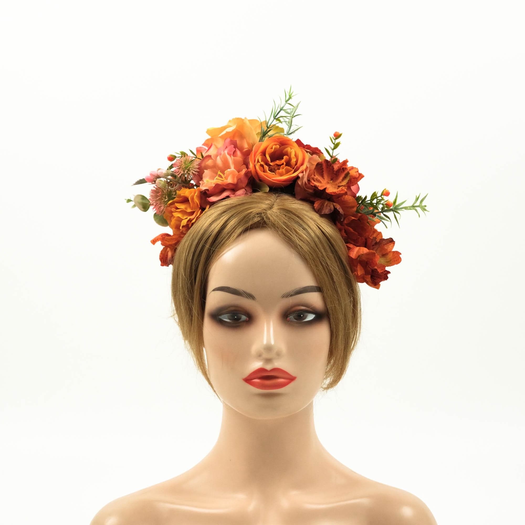 Mexican Elegant Floral Head Piece with Gold Metal Accents MOSTORY Handmade Black Mexican Flower Crown for Witch Gold  main image 2