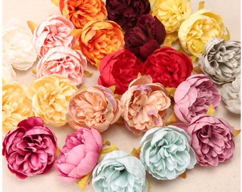 10/100pcs Peony Artificial Silk Flower Head 2.36" Assorted Color Bulk Fake Flower Wedding Home Flower Wall Decoration DIY Handmade Crafts