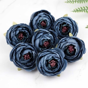 Artificial Camellia Navy Blue Flower Head 10-100Pack 2&#39;&#39; Fake Rose Bulk for DIY Crafts Home Wedding Baby Shower Bouquet Decor Faux Flower