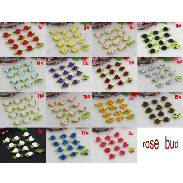 25mm 7/8"  Mini Ribbon Bows Roses Flowers Craft Artificial Ornament Applique Sewing DIY Headband Tiny Rolled Rosettes Multicolor 100/300PCS