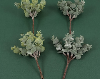 2Colors Fake Eucalyptus With Stem Dusty Frosted Greenery 1/5/10Bundle Small Artificial Eucalyptus Branch Green Eucalyptus