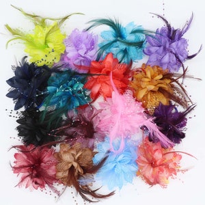 28Colors 12cm Women Flower Feather Beads Corsage Hair Clips Hairpin Fascinator Bridal Headband Wrist flower Cocktail Headpiece for Tea Party