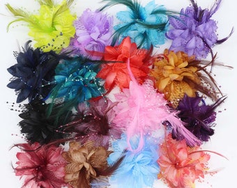 28 Farben 12 cm Frauen Blumen Feder Perlen Corsage Haarspangen Haarnadel Fascinator Braut Stirnband Handgelenk Blume Cocktail Kopfschmuck für Tea Party