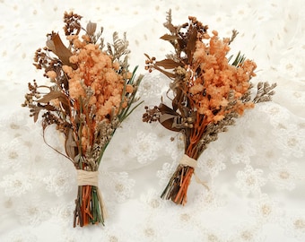 Fall Handmade Dried Flower Bouquet Boho Mini Dried Flower Bouquet Orange Natural Plant Dried Bouquet with Stem Letterbox Bouquet,Home Decor