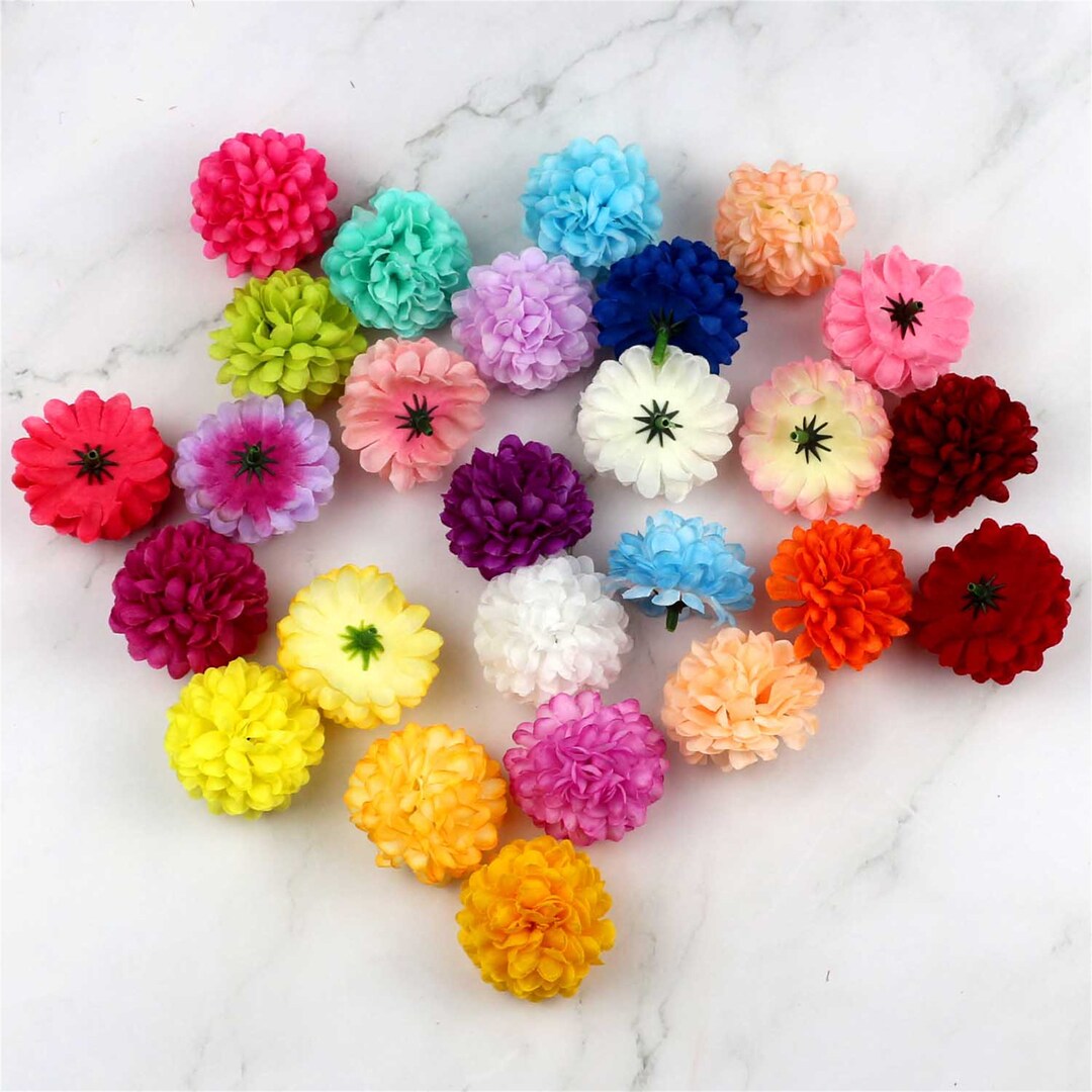 60PCS Flower Heads in Bulk Artificial Silk Pompom Carnation Etsy