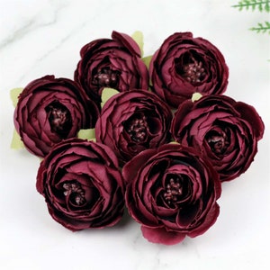 Camellia Burgundy Flowers Head 10-100Pack Artificial 2Inch Silk Rose Flowers Heads for Wedding Decor Baby Showers DIY Crafts