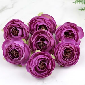 2&#39;&#39;Fake Camellia Purple Artificial Silk Flower Head 10-100P Faux Rose For DIY Bouquet Wedding Baby Shower Cake Topper Crown Decor Ranunculus