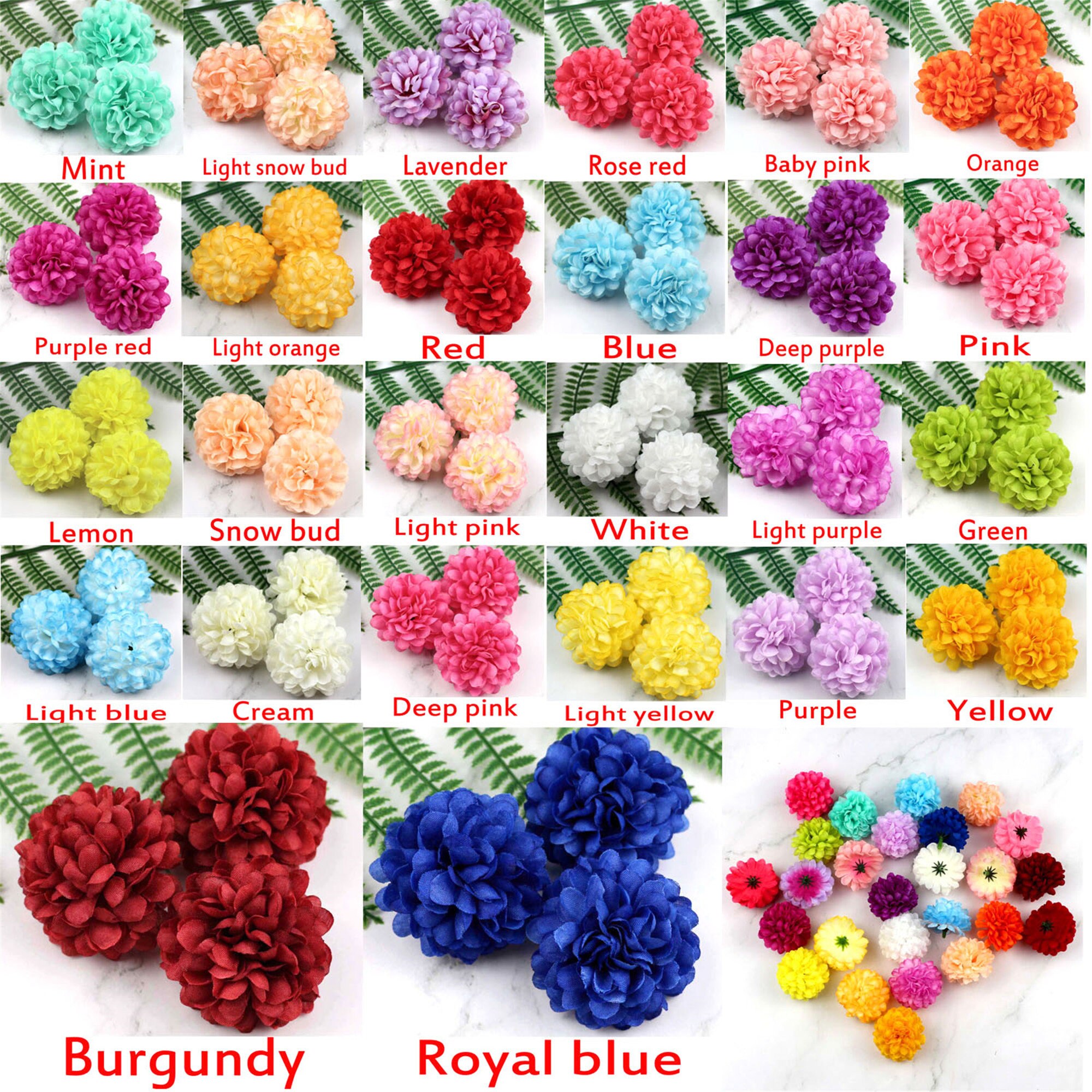60PCS Flower heads in bulk Artificial Silk Pompom Carnation Etsy 日本
