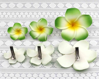 5cm Green Hawaiian Plumeria Foam Flower HairClip Hairpin / Women Ladies Hair Accessory for Beach Party Wedding Event Decoration 6cm 9cm