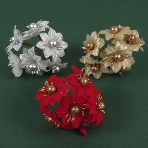 1/6 bundle Poinsettia di seta artificiale piccolo fiore con stelo 3 colori fiore finto per l'artigianato fai da te carte corona corona decorazione della torta fiore finto
