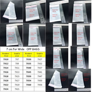 7cm Width Clear Resealable Cellophane/OPP/Poly Bags Transparent Opp Bag Packing Plastic Bags Self Adhesive Seal 15 Kinds Of Sizes for Pick