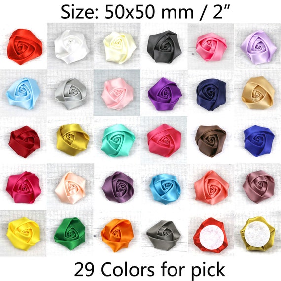 10-100Pcs 2/" Fake Rose Flower Satin Ribbon Sewing Appliques Clothing Accessories