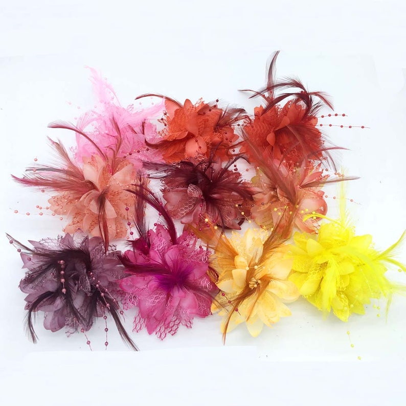 28Colors 12cm Women Flower Feather Beads Corsage Hair Clips Etsy