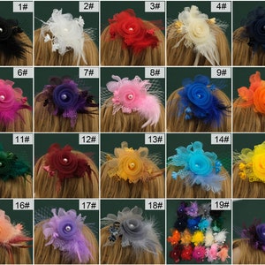 7.8'' Women's Fascinator Hat 18Color Hair Accessories Lady's Day Headpieces Headband HairClip Cocktail Corsages Lace/Feathers/Pearls Hairpin image 2
