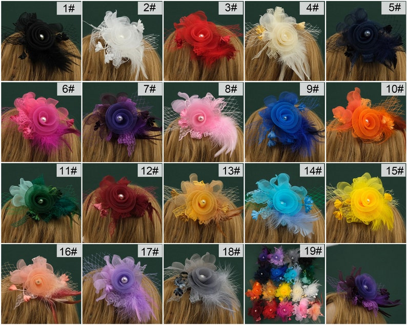 7.8'' Women's Fascinator Hat 18Color Hair Accessories Lady's Day Headpieces Headband HairClip Cocktail Corsages Lace/Feathers/Pearls Hairpin image 2