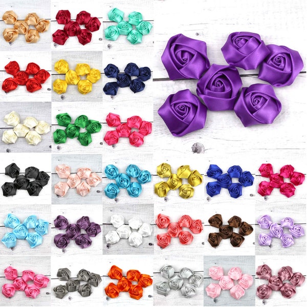 10/100pcs 1" Mini Assorted Satin Ribbon Rose Flower Bow 25mm Mix Lots DIY Crafts Bouquets Wedding Decor Ornament 28Colors