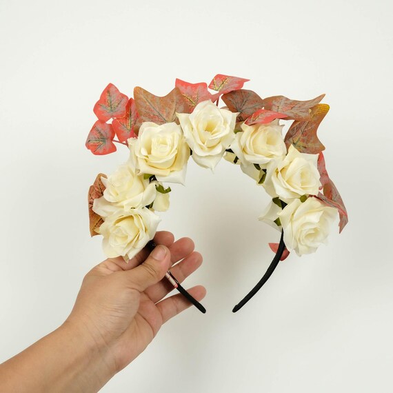 Double-sided Cream Rose Flower Headband Women